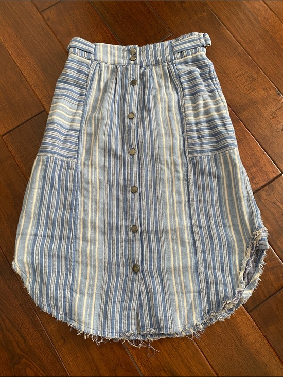 Free People Dresses & Skirts - Free People Blue and White Striped Button-Front High-Low Skirt